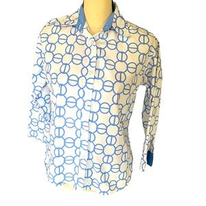 Cape Madras Women’s Button Down 3/4 Sleeve white/Blue Blouse (M)
